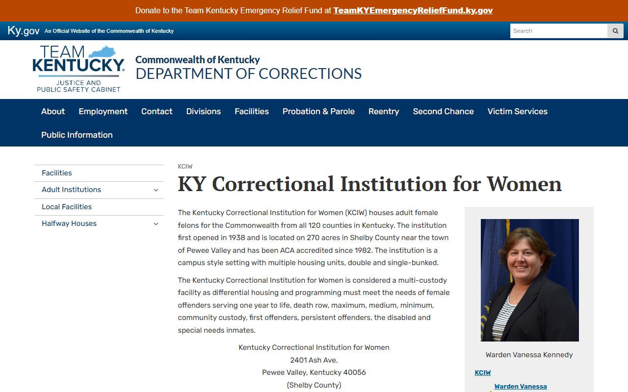 Kentucky Correctional Institution for Women prison lookup facility page
